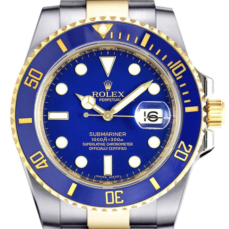 ROLEX SUBMARINER 40 | 18K YELLOW GOLD & STEEL WATCH | OYSTER BAND | BLUE CERAMIC BEZEL