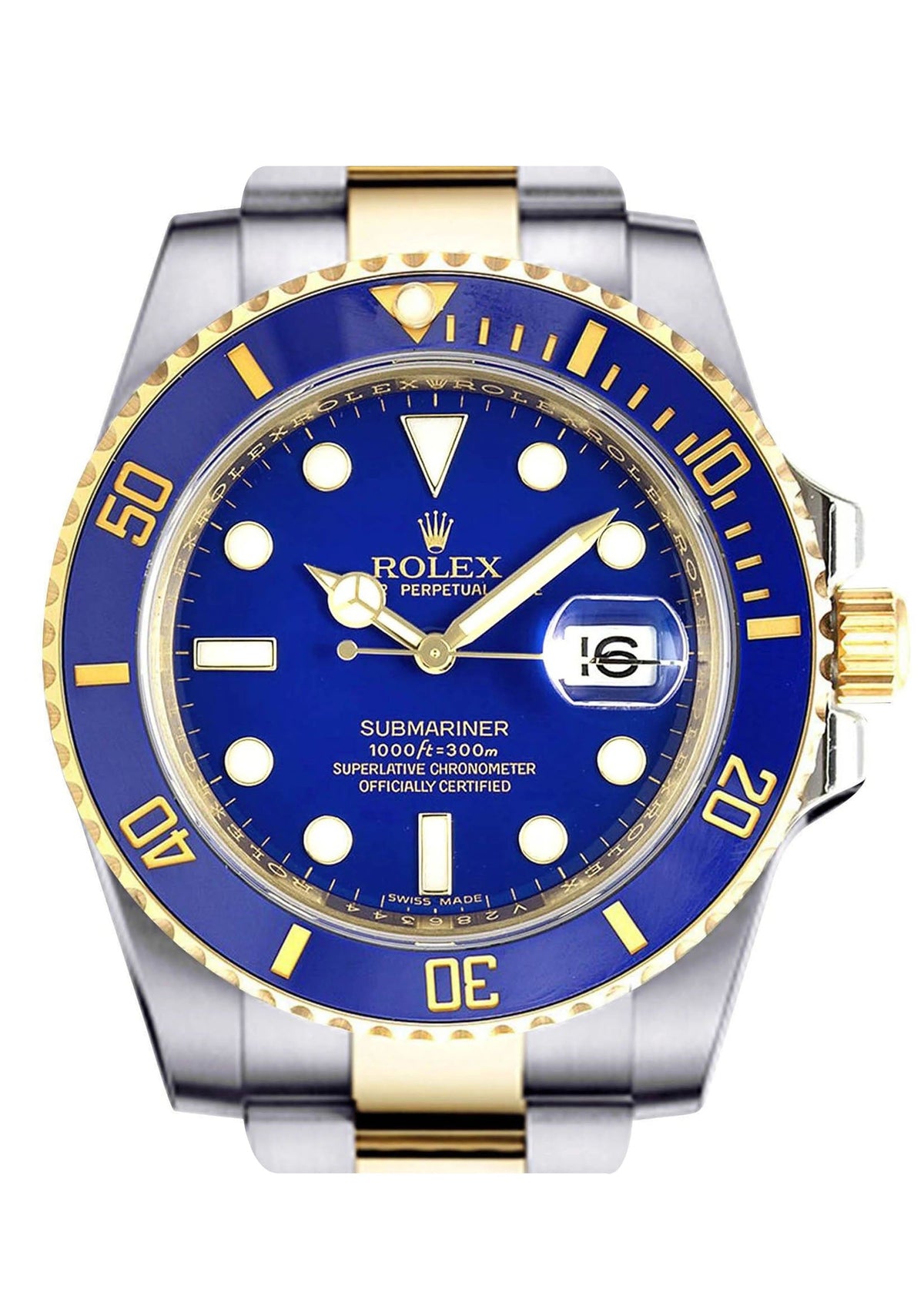 ROLEX SUBMARINER 40 | 18K YELLOW GOLD & STEEL WATCH | OYSTER BAND | BLUE CERAMIC BEZEL