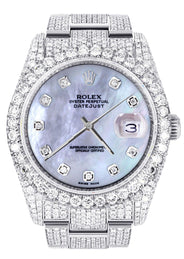 Iced Out Rolex Datejust 36 MM | Stainless Steel | 16.5 Carats of Diamonds | Mother of Pearl Diamond Dial | Oyster Band | Model 116200