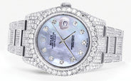 Iced Out Rolex Datejust 36 MM | Stainless Steel | 16.5 Carats of Diamonds | Mother of Pearl Diamond Dial | Oyster Band | Model 116200