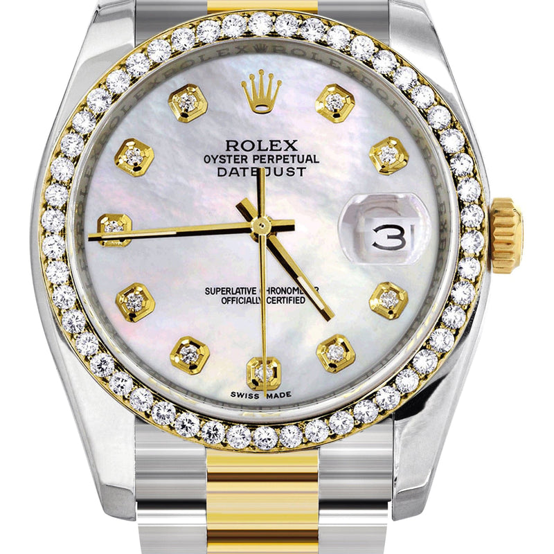 116233 | Diamond Gold Rolex Watch For Men | 36Mm | Mother Of Pearl Dial | Oyster Band