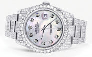 Iced Out Rolex Datejust 36 MM | Stainless Steel | 16.5 Carats of Diamonds | Light Mother of Pearl Diamond Dial | Oyster Band | Model 116200