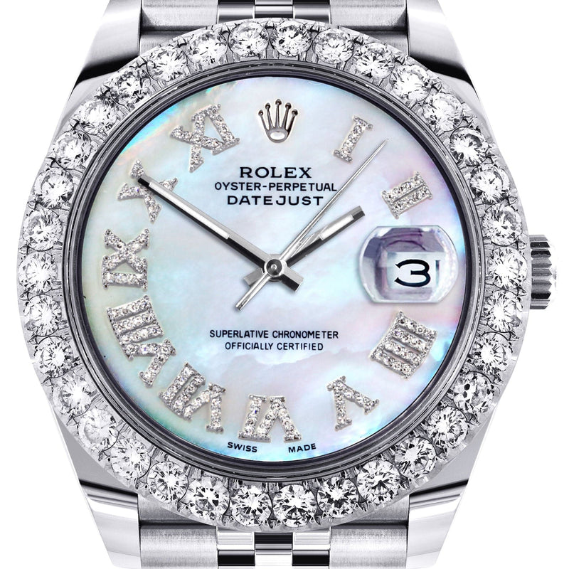 Rolex Datejust 41 Watch | 41 MM | Custom Mother of Pearl Roman Diamond Dial | Jubilee Band