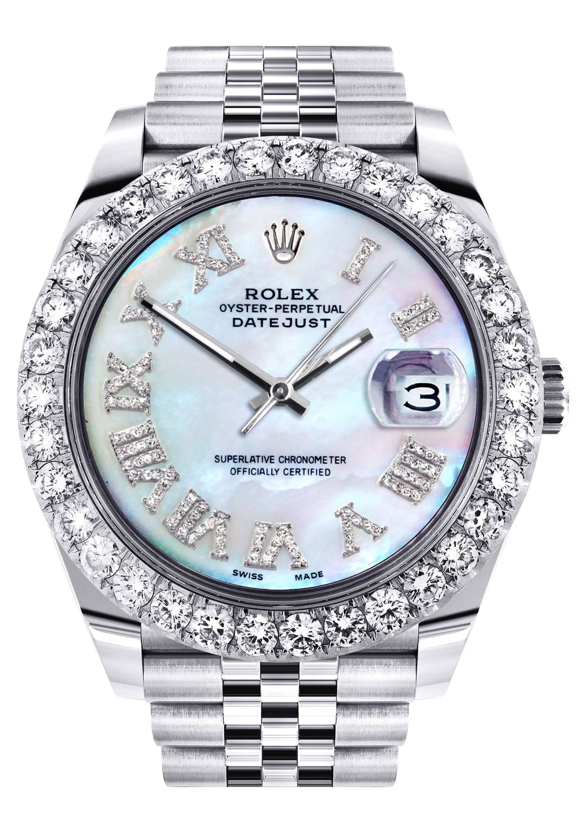 Rolex Datejust 41 Watch | 41 MM | Custom Mother of Pearl Roman Diamond Dial | Jubilee Band