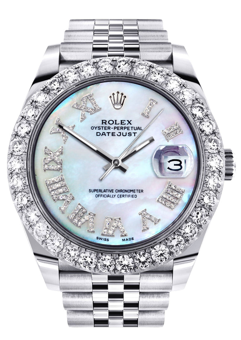Rolex Datejust 41 Watch | 41 MM | Custom Mother of Pearl Roman Diamond Dial | Jubilee Band