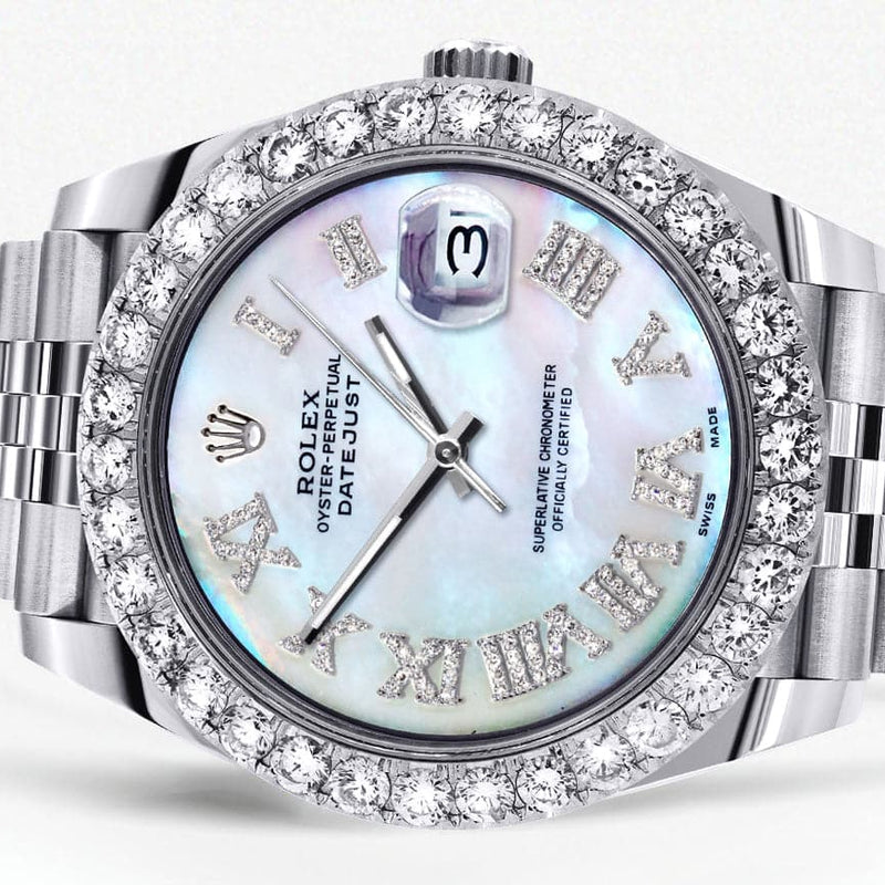 Rolex Datejust 41 Watch | 41 MM | Custom Mother of Pearl Roman Diamond Dial | Jubilee Band