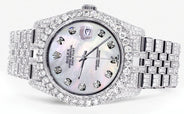 Iced Out Rolex Datejust 36 MM | Stainless Steel | 16.5 Carats of Diamonds | Mother of Pearl Diamond Dial | Jubilee Band | Model 116200