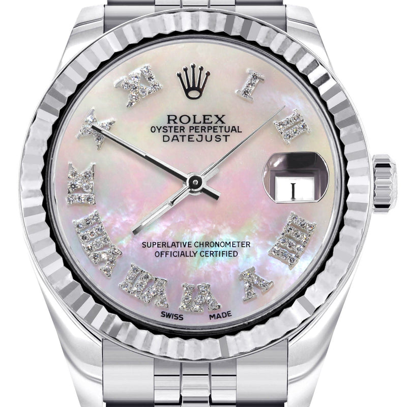 Diamond Rolex Watch | 68274 | Fluted Bezel | 31MM | Mother of Pearl Diamond Dial | Jubilee Band