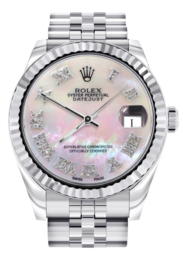 Diamond Rolex Watch | 68274 | Fluted Bezel | 31MM | Mother of Pearl Diamond Dial | Jubilee Band