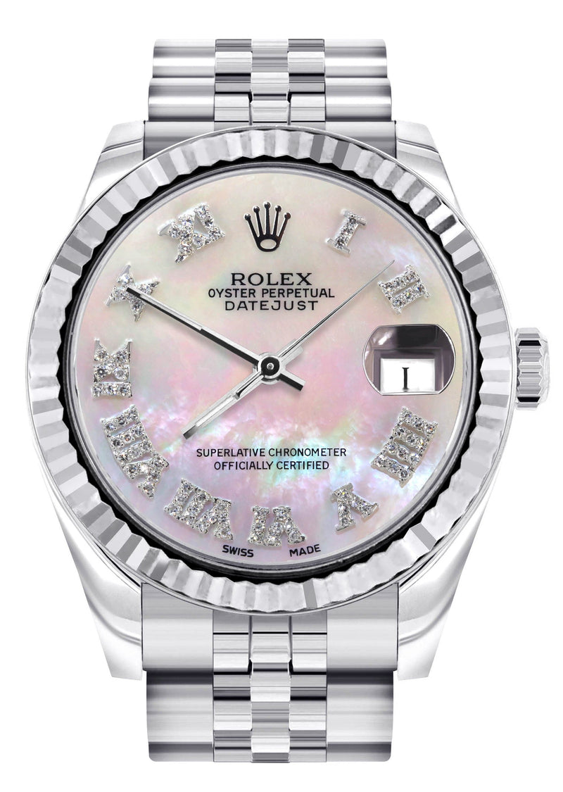 Diamond Rolex Watch | 68274 | Fluted Bezel | 31MM | Mother of Pearl Diamond Dial | Jubilee Band