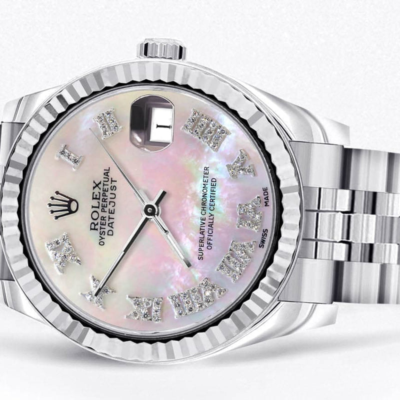 Diamond Rolex Watch | 68274 | Fluted Bezel | 31MM | Mother of Pearl Diamond Dial | Jubilee Band