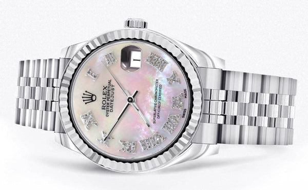 Diamond Rolex Watch | 68274 | Fluted Bezel | 31MM | Mother of Pearl Diamond Dial | Jubilee Band