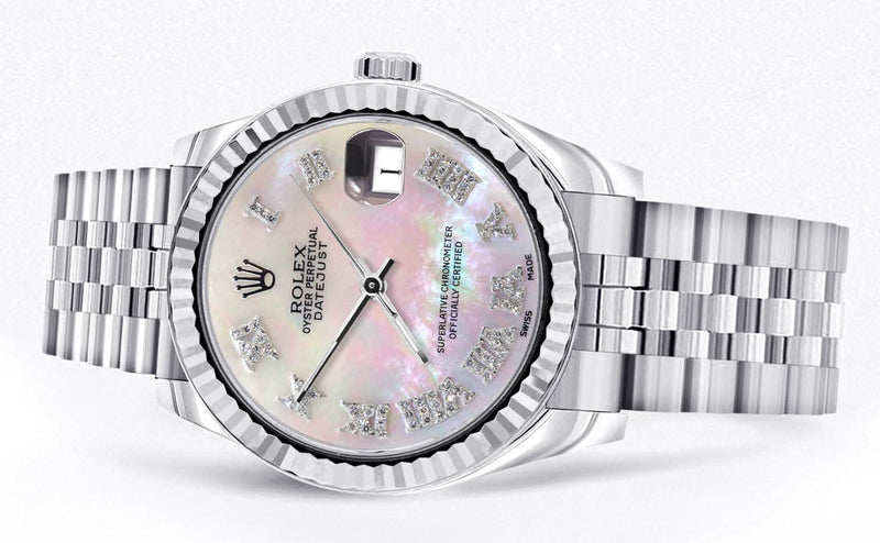Diamond Rolex Watch | 68274 | Fluted Bezel | 31MM | Mother of Pearl Diamond Dial | Jubilee Band