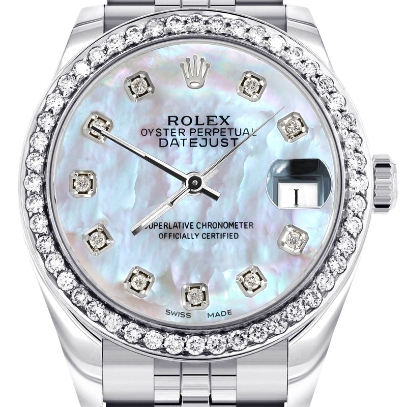 Diamond Rolex Watch | 68274 | Diamond Bezel | 31MM | Mother of Pearl Diamond Dial | Jubilee Band