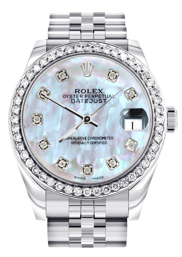 Diamond Rolex Watch | 68274 | Diamond Bezel | 31MM | Mother of Pearl Diamond Dial | Jubilee Band