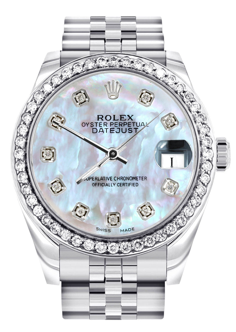 Diamond Rolex Watch | 68274 | Diamond Bezel | 31MM | Mother of Pearl Diamond Dial | Jubilee Band