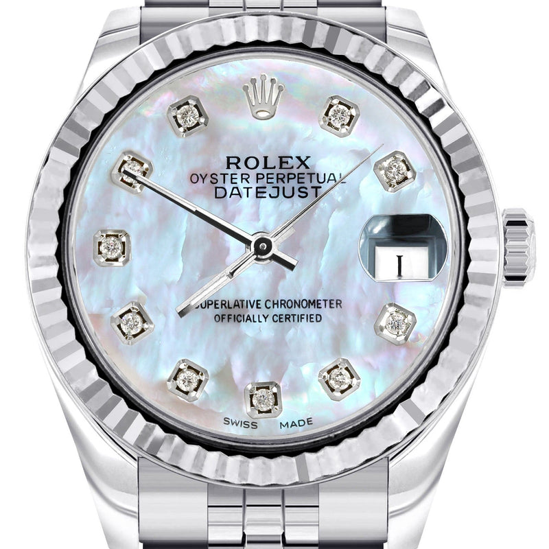 Diamond Rolex Watch | 68274 | Fluted Bezel | 31MM | Mother of Pearl Diamond Dial | Jubilee Band