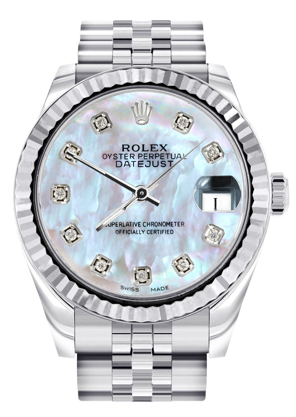 Diamond Rolex Watch | 68274 | Fluted Bezel | 31MM | Mother of Pearl Diamond Dial | Jubilee Band