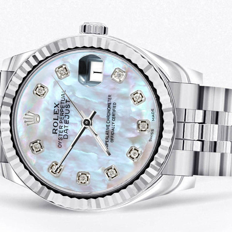 Diamond Rolex Watch | 68274 | Fluted Bezel | 31MM | Mother of Pearl Diamond Dial | Jubilee Band