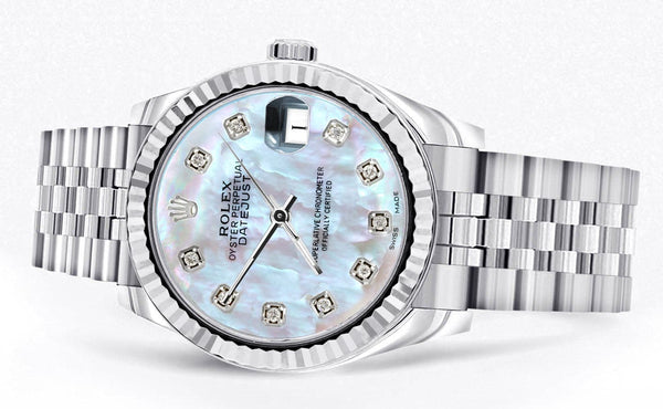 Diamond Rolex Watch | 68274 | Fluted Bezel | 31MM | Mother of Pearl Diamond Dial | Jubilee Band
