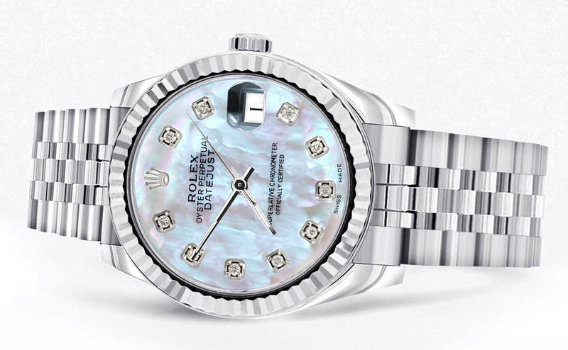 Diamond Rolex Watch | 68274 | Fluted Bezel | 31MM | Mother of Pearl Diamond Dial | Jubilee Band