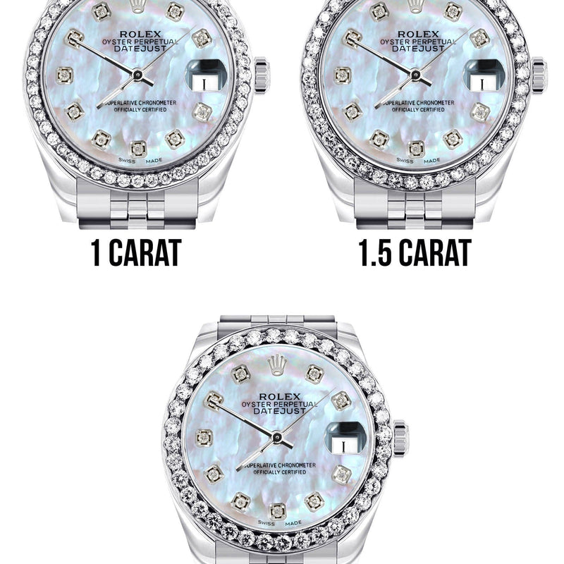 Diamond Rolex Watch | 68274 | Diamond Bezel | 31MM | Mother of Pearl Diamond Dial | Jubilee Band