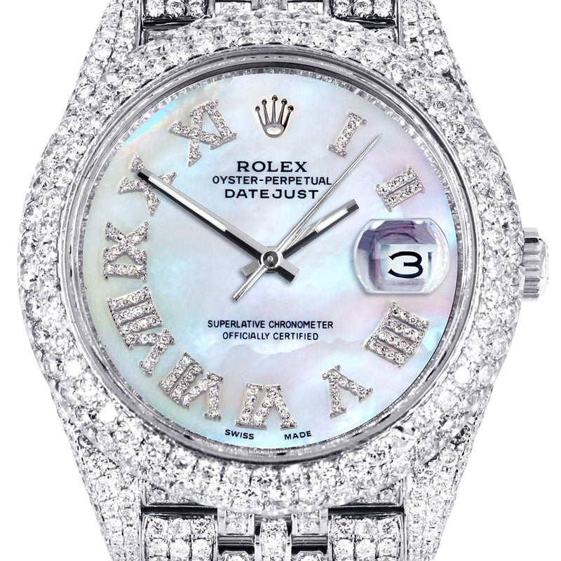 Diamond Iced Out Rolex Datejust 41 | 25 Carats Of Diamonds | Custom Mother Of Pearl Dial | Two Row | Jubilee Band