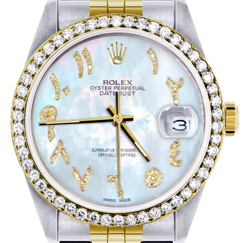 Gold & Steel Rolex Datejust Watch 16233 for Men  | 36Mm | Mother of Pearl Arabic Diamond Dial | Jubilee Band