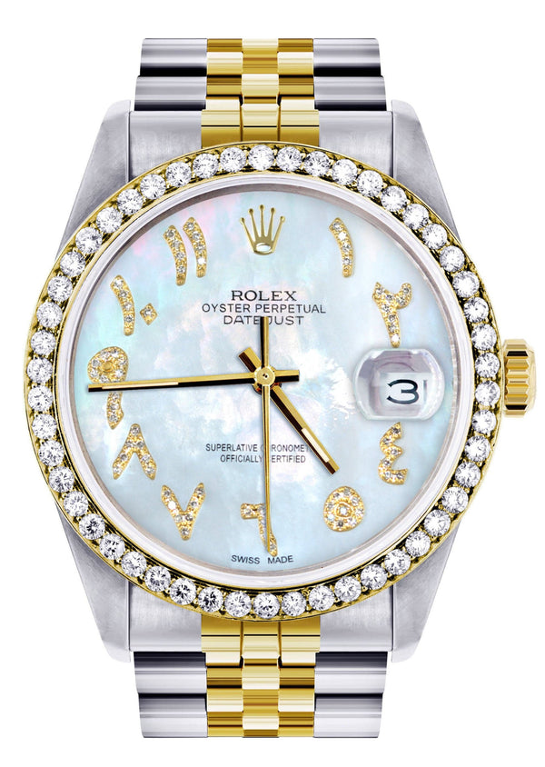 Gold & Steel Rolex Datejust Watch 16233 for Men  | 36Mm | Mother of Pearl Arabic Diamond Dial | Jubilee Band