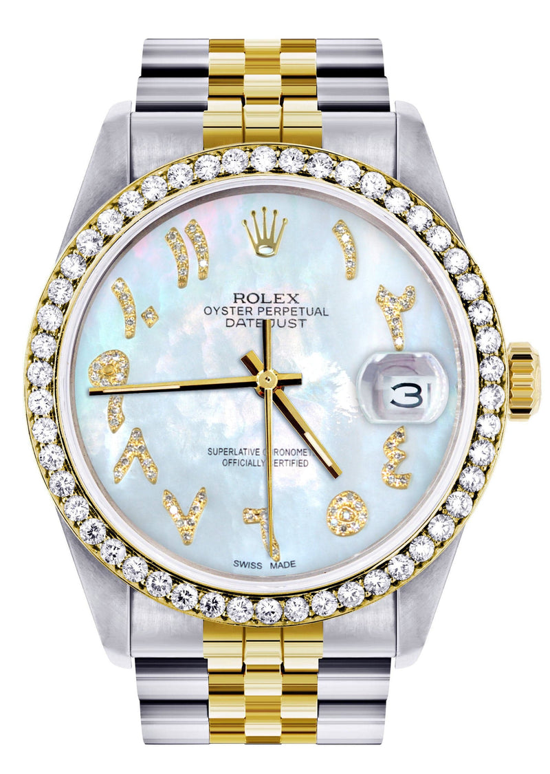 Gold & Steel Rolex Datejust Watch 16233 for Men  | 36Mm | Mother of Pearl Arabic Diamond Dial | Jubilee Band