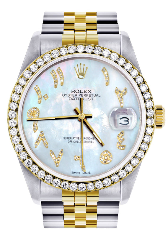 Gold & Steel Rolex Datejust Watch 16233 for Men  | 36Mm | Mother of Pearl Arabic Diamond Dial | Jubilee Band