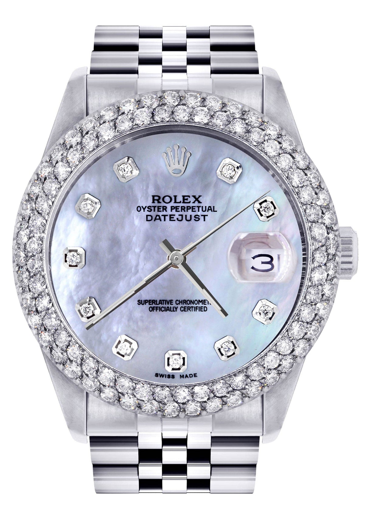 Mens Rolex Datejust Watch 16200 | 36Mm | Mother of Pearl Dial | Two Row 4.25 Carat Bezel | Jubilee Band