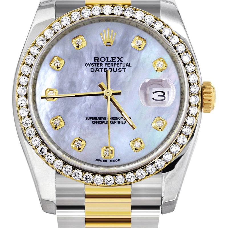 116233 | Diamond Gold Rolex Watch For Men | 36Mm | Mother Of Pearl Dial | Oyster Band
