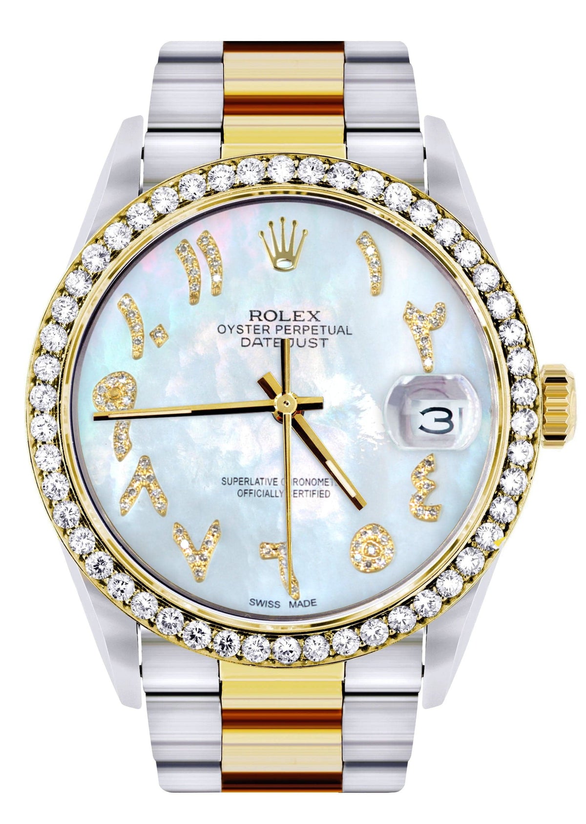 Gold & Steel Rolex Datejust Watch 16233 for Men | 36Mm | Mother of Pearl Arabic Diamond Dial | Oyster Band