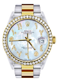 Gold & Steel Rolex Datejust Watch 16233 for Men | 36Mm | Mother of Pearl Arabic Diamond Dial | Oyster Band