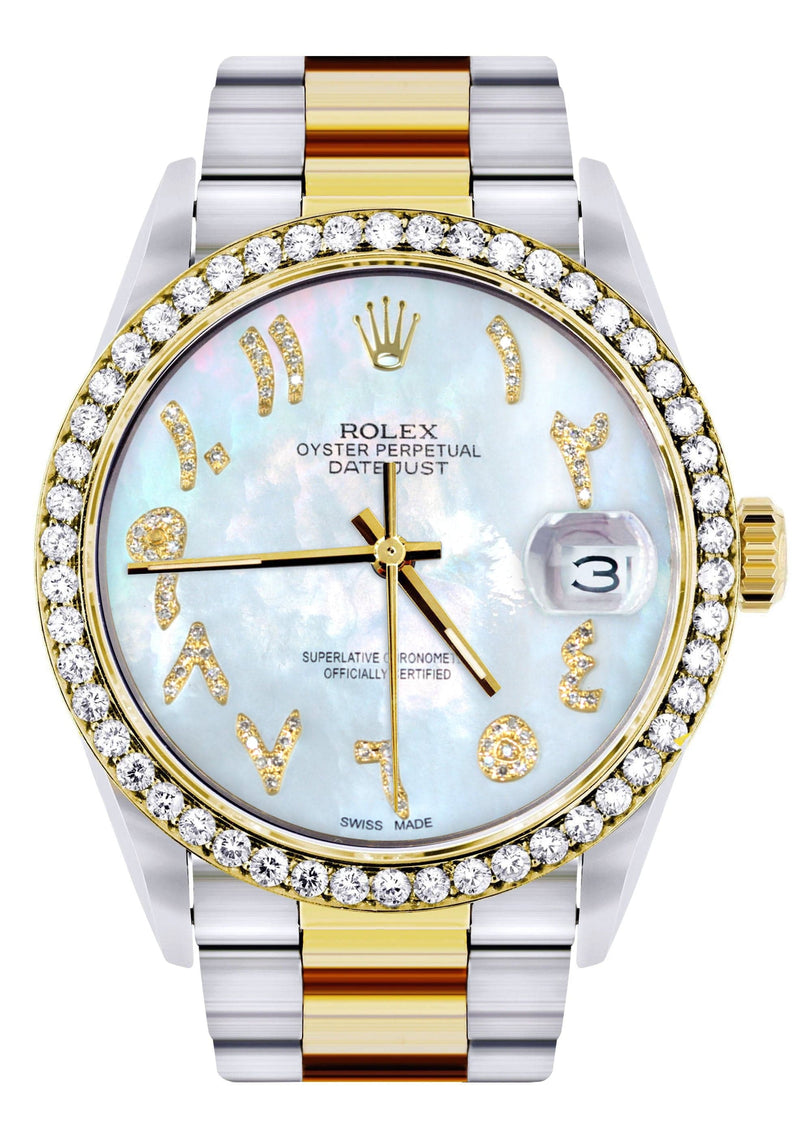 Gold & Steel Rolex Datejust Watch 16233 for Men | 36Mm | Mother of Pearl Arabic Diamond Dial | Oyster Band