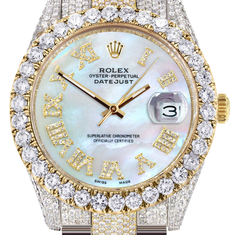 Diamond Iced Out Rolex Datejust 41 | 25 Carats Of Diamonds | Mother Of Pearl Dial | Two Tone | Oyster Band