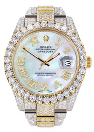 Diamond Iced Out Rolex Datejust 41 | 25 Carats Of Diamonds | Mother Of Pearl Dial | Two Tone | Oyster Band