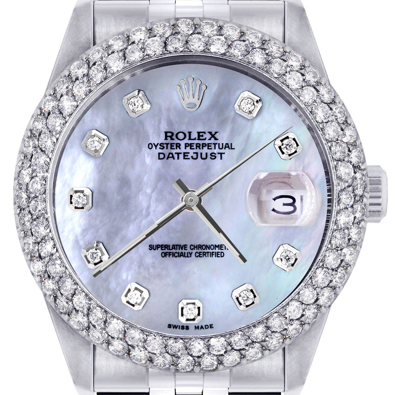 Womens Rolex Datejust Watch 16200 | 36Mm | Mother of Pearl Dial | Two Row 4.25 Carat Bezel | Jubilee Band