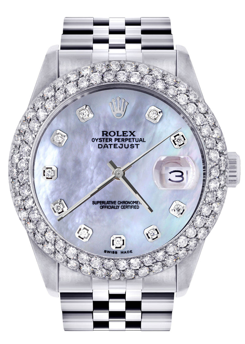 Womens Rolex Datejust Watch 16200 | 36Mm | Mother of Pearl Dial | Two Row 4.25 Carat Bezel | Jubilee Band