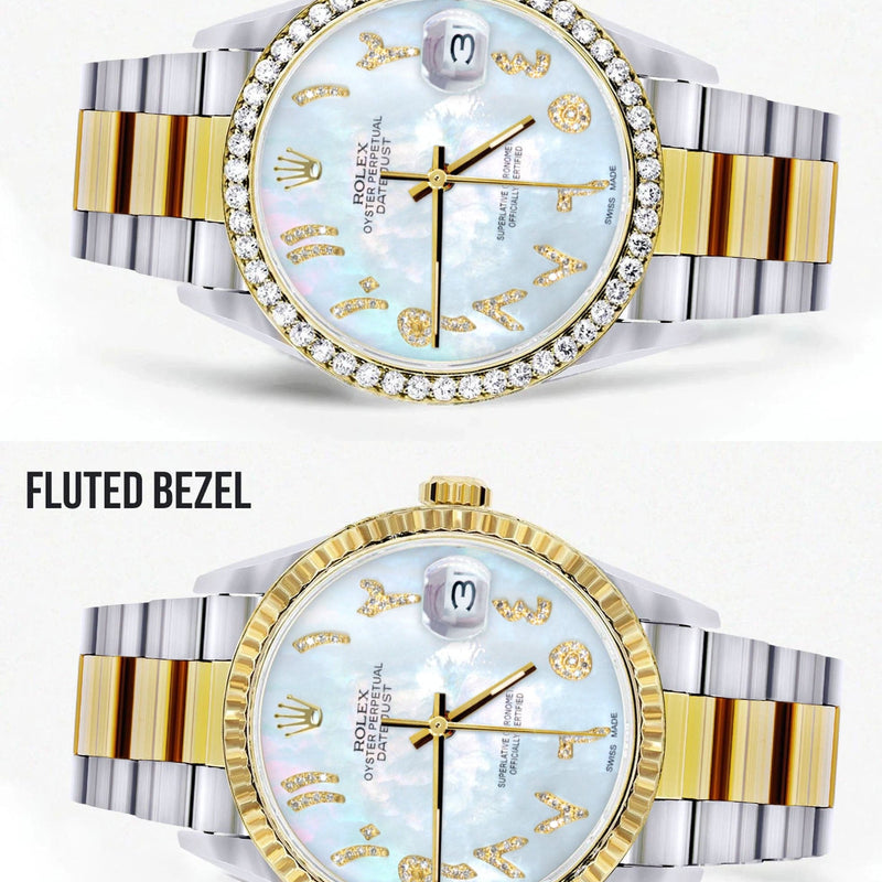 Gold & Steel Rolex Datejust Watch 16233 for Men | 36Mm | Mother of Pearl Arabic Diamond Dial | Oyster Band