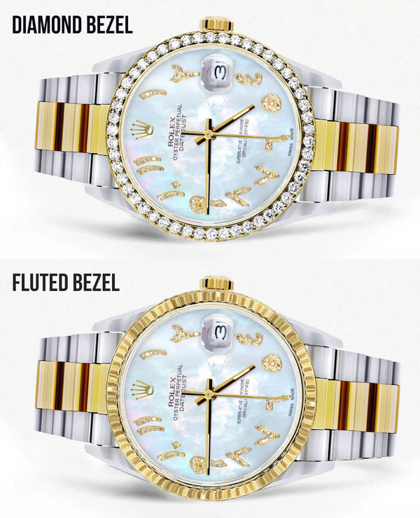 Gold & Steel Rolex Datejust Watch 16233 for Men | 36Mm | Mother of Pearl Arabic Diamond Dial | Oyster Band