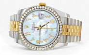 116233 | Hidden Clasp | Gold & Steel Rolex Datejust Watch | 36Mm | Mother of Pearl Arabic Diamond Dial | Jubilee Band