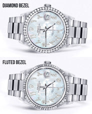 Diamond Mens Rolex Datejust Watch 16200 | 36Mm | Mother of Pearl Arabic Diamond Dial | Oyster Band