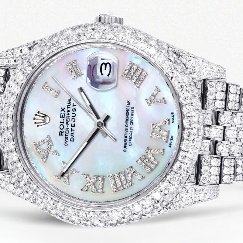 Womens Diamond Iced Out Rolex Datejust 41 | 25 Carats Of Diamonds | Custom Mother Of Pearl Dial | Two Row | Jubilee Band