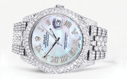 Womens Diamond Iced Out Rolex Datejust 41 | 25 Carats Of Diamonds | Custom Mother Of Pearl Dial | Two Row | Jubilee Band
