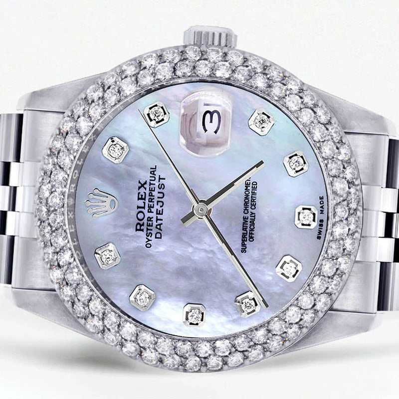 Womens Rolex Datejust Watch 16200 | 36Mm | Mother of Pearl Dial | Two Row 4.25 Carat Bezel | Jubilee Band
