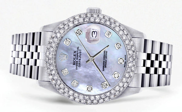 Womens Rolex Datejust Watch 16200 | 36Mm | Mother of Pearl Dial | Two Row 4.25 Carat Bezel | Jubilee Band