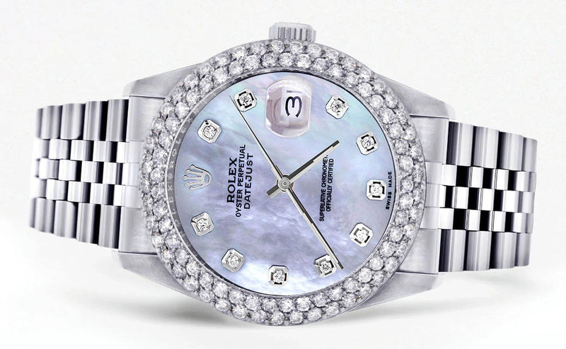 Womens Rolex Datejust Watch 16200 | 36Mm | Mother of Pearl Dial | Two Row 4.25 Carat Bezel | Jubilee Band