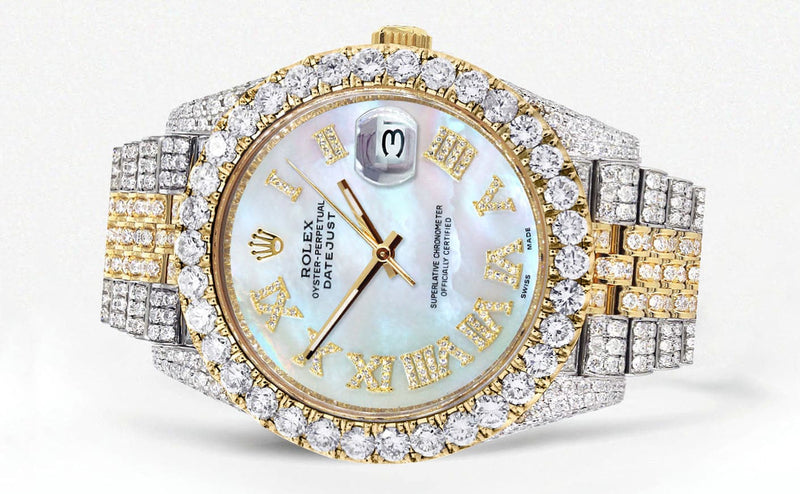 Diamond Iced Out Rolex Datejust 41 | 25 Carats Of Diamonds | Mother of Pearl Dial | Two Tone | Jubilee Band